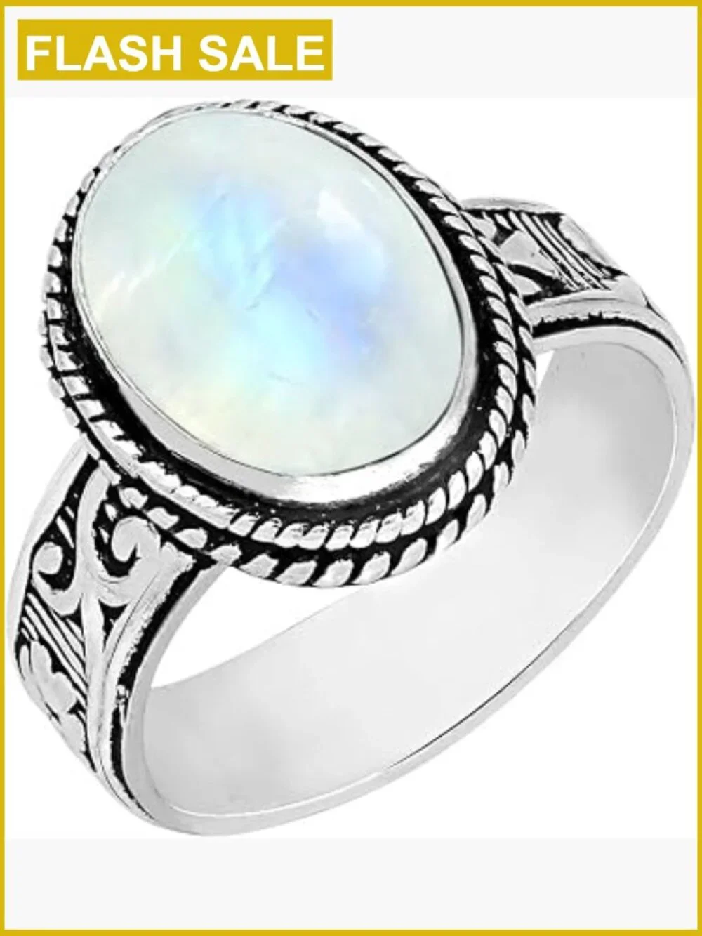 Oval Moonstone Gemstone Solitaire Statement Ring, 925 Silver Overlay